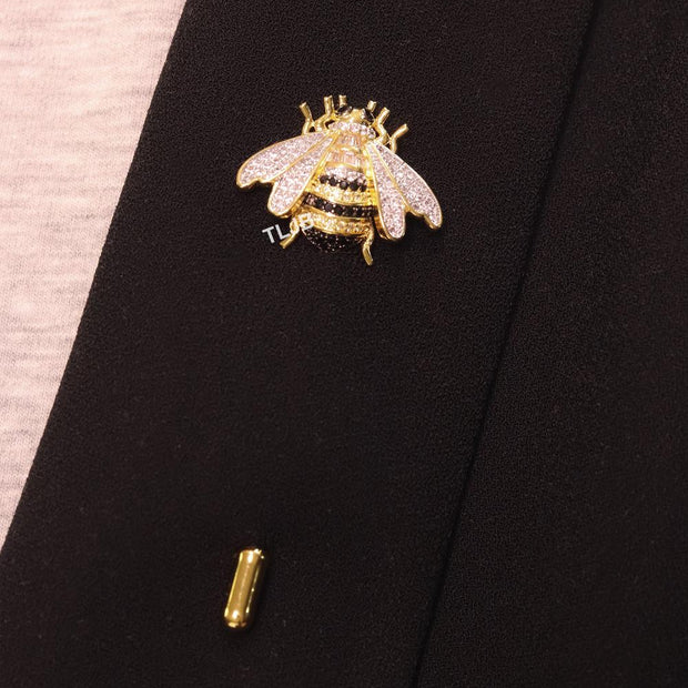 Gold & black bee brooch with