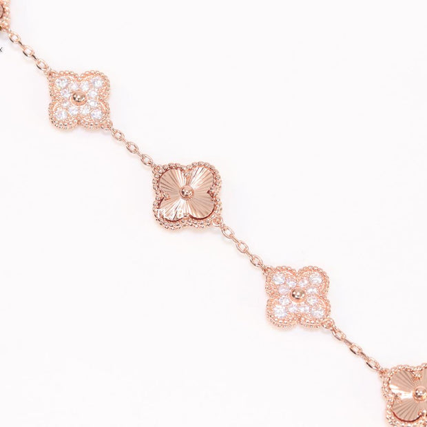 Cz and rose gold clover bracelet
