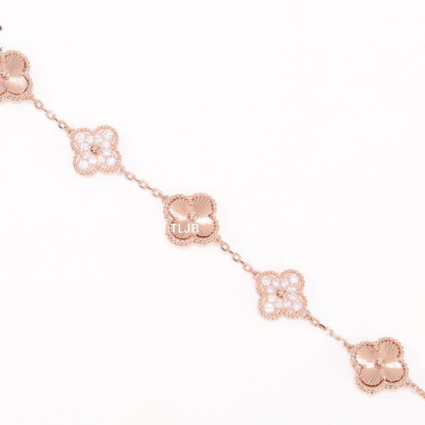 Cz and rose gold clover bracelet