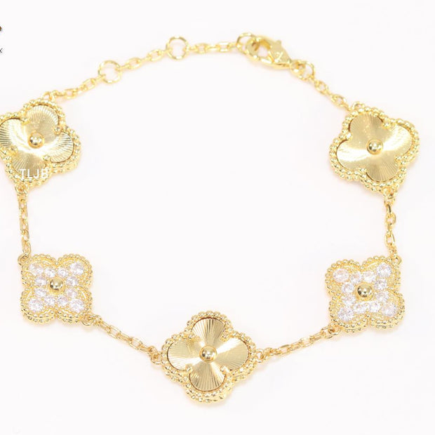 Cz and gold clover bracelet