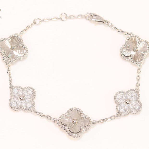 Cz and Silver plated clover bracelet
