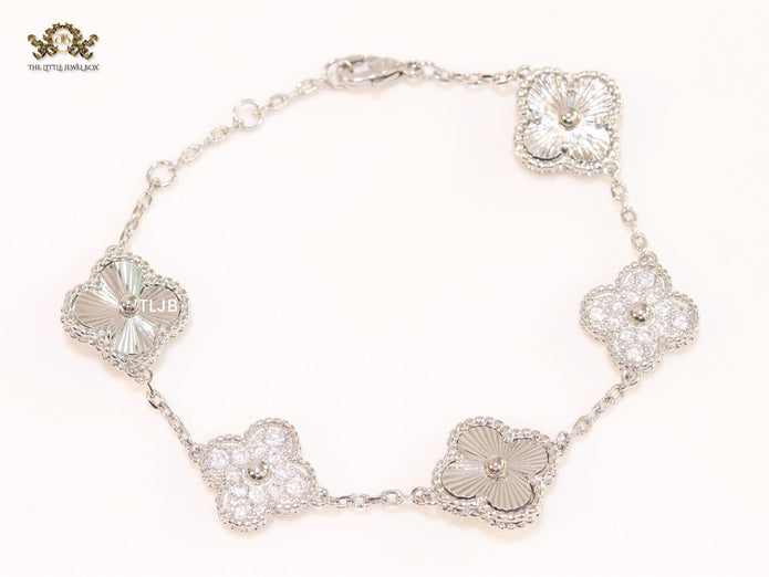 Cz and Silver plated clover bracelet