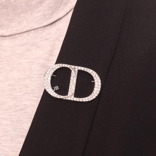 Alphabet CD platinum brooch with CZ