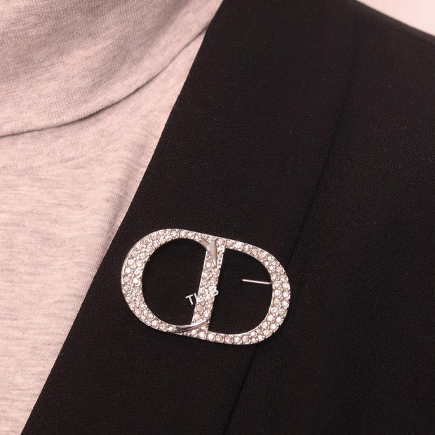 Alphabet CD platinum brooch with CZ