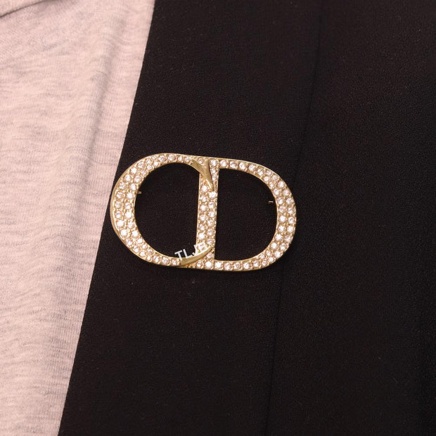 Alphabet CD gold brooch with CZ