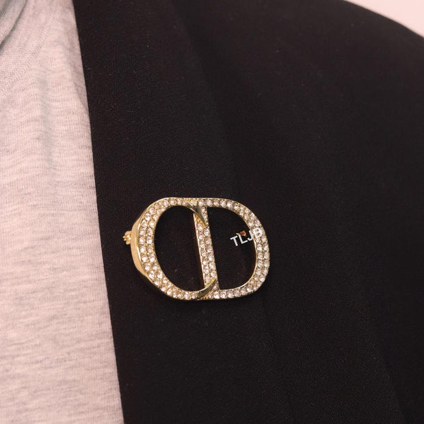 Alphabet CD gold brooch with CZ