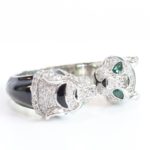 Tiger face platinum & black ring