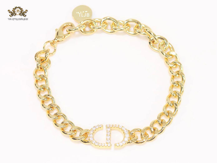 Alphabet CD cz link chain bracelet