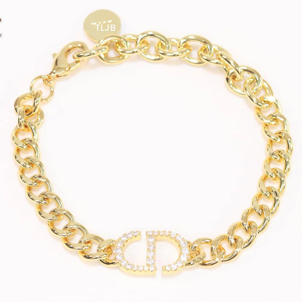 Alphabet CD cz link chain bracelet
