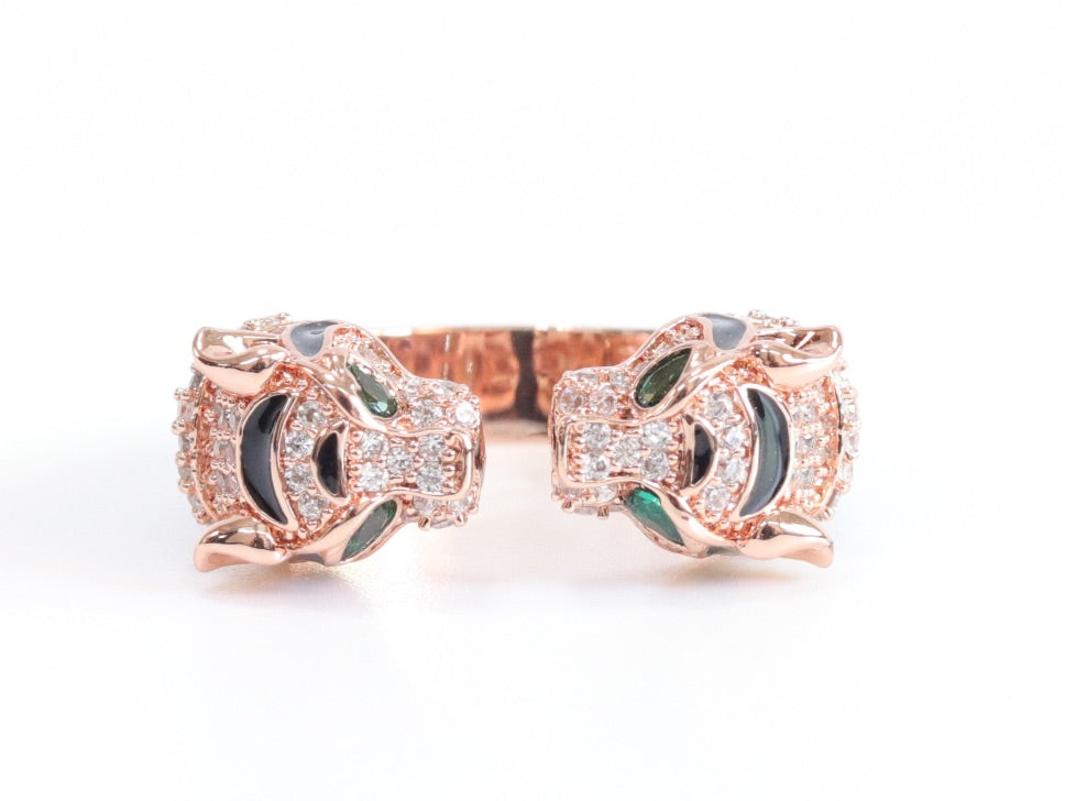 Tiger face rose gold & black ring