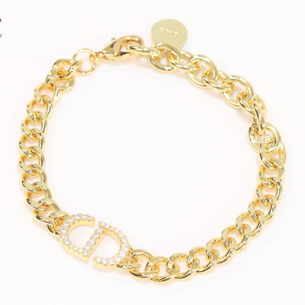 Alphabet CD cz link chain bracelet