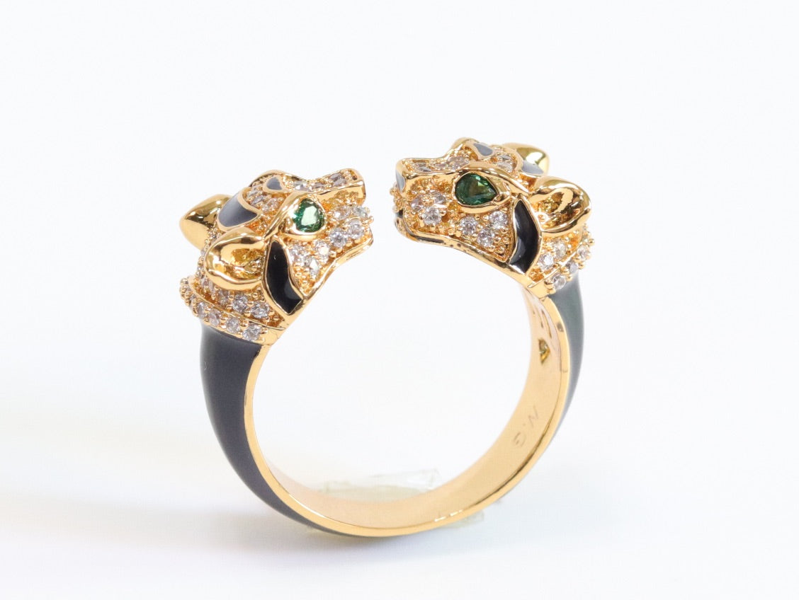 Tiger face gold & black ring