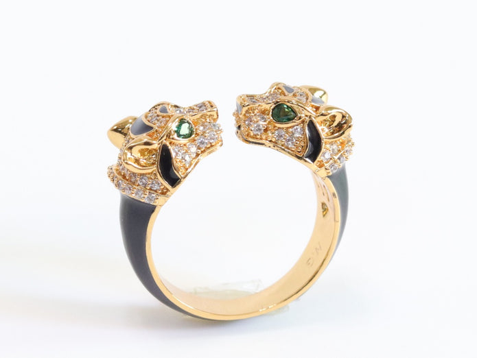Tiger face gold & black ring