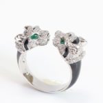 Tiger face platinum & black ring