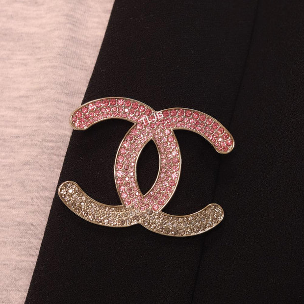 Double C green and pink stone brooch