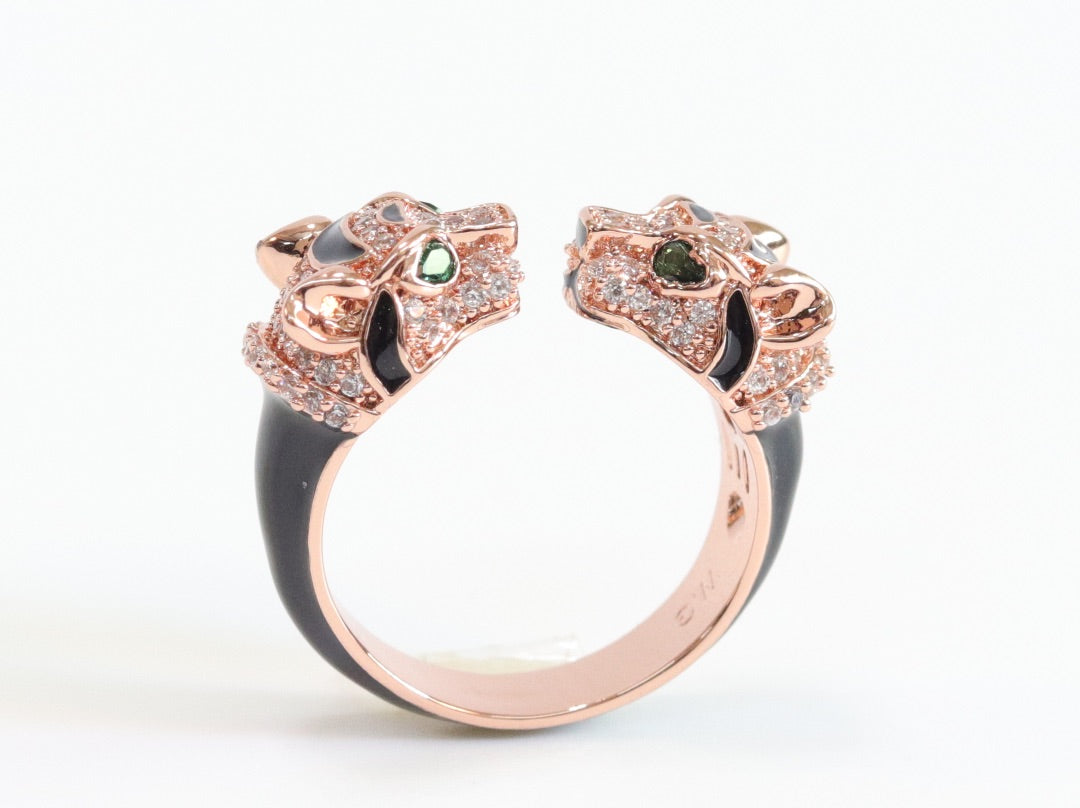 Tiger face rose gold & black ring