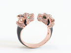 Tiger face rose gold & black ring