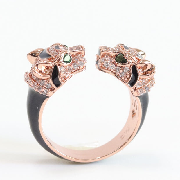 Tiger face rose gold & black ring