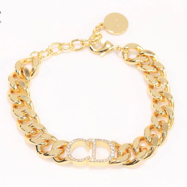 Alphabet CD and cz broad link chain bracelet