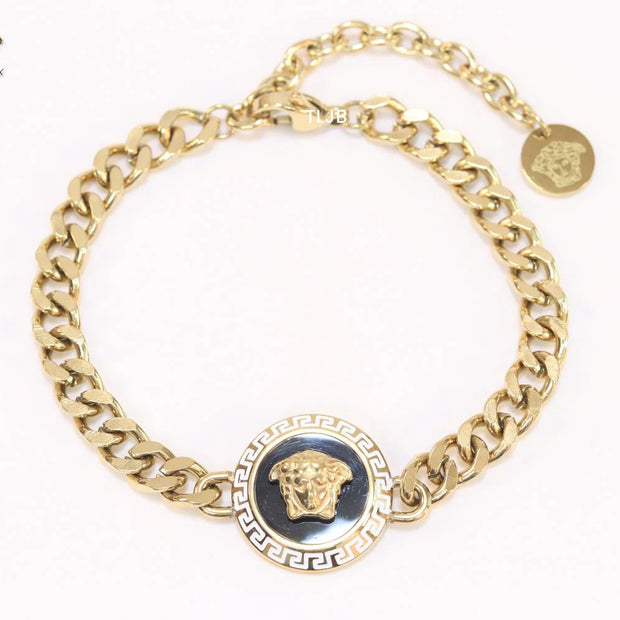 Black medusa link chain bracelet