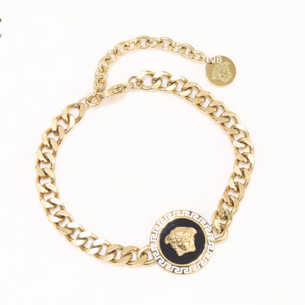 Black medusa link chain bracelet
