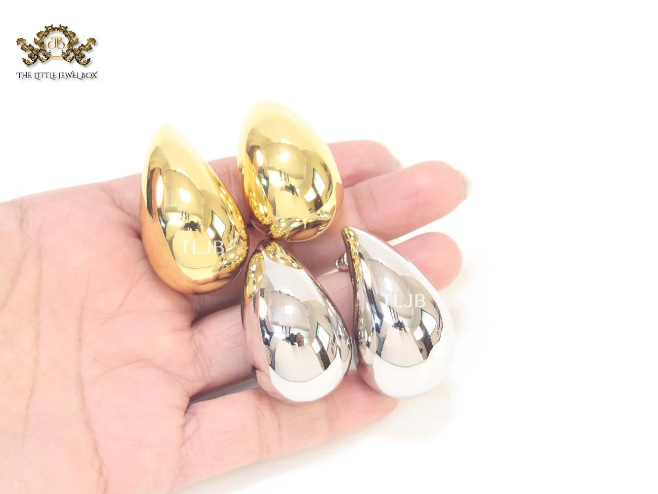 Teardrop gold studs - Large 42mm