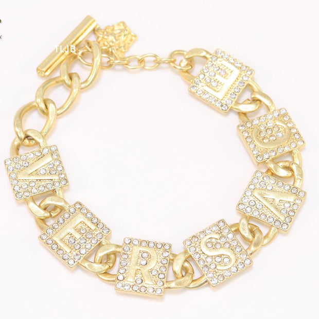 Broad Alphabet V cz link bracelet