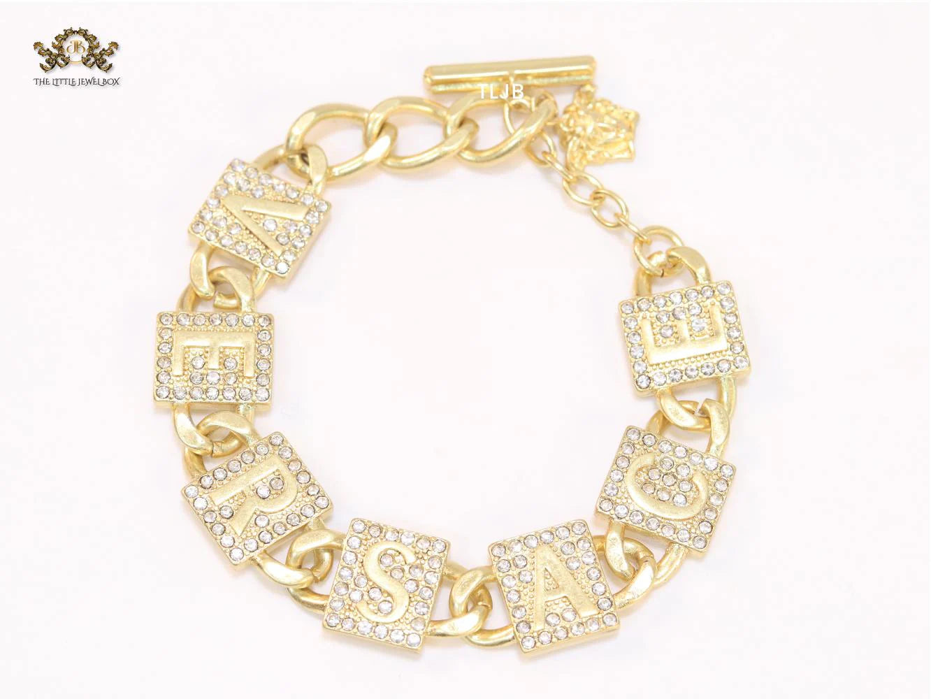 Broad Alphabet V cz link bracelet