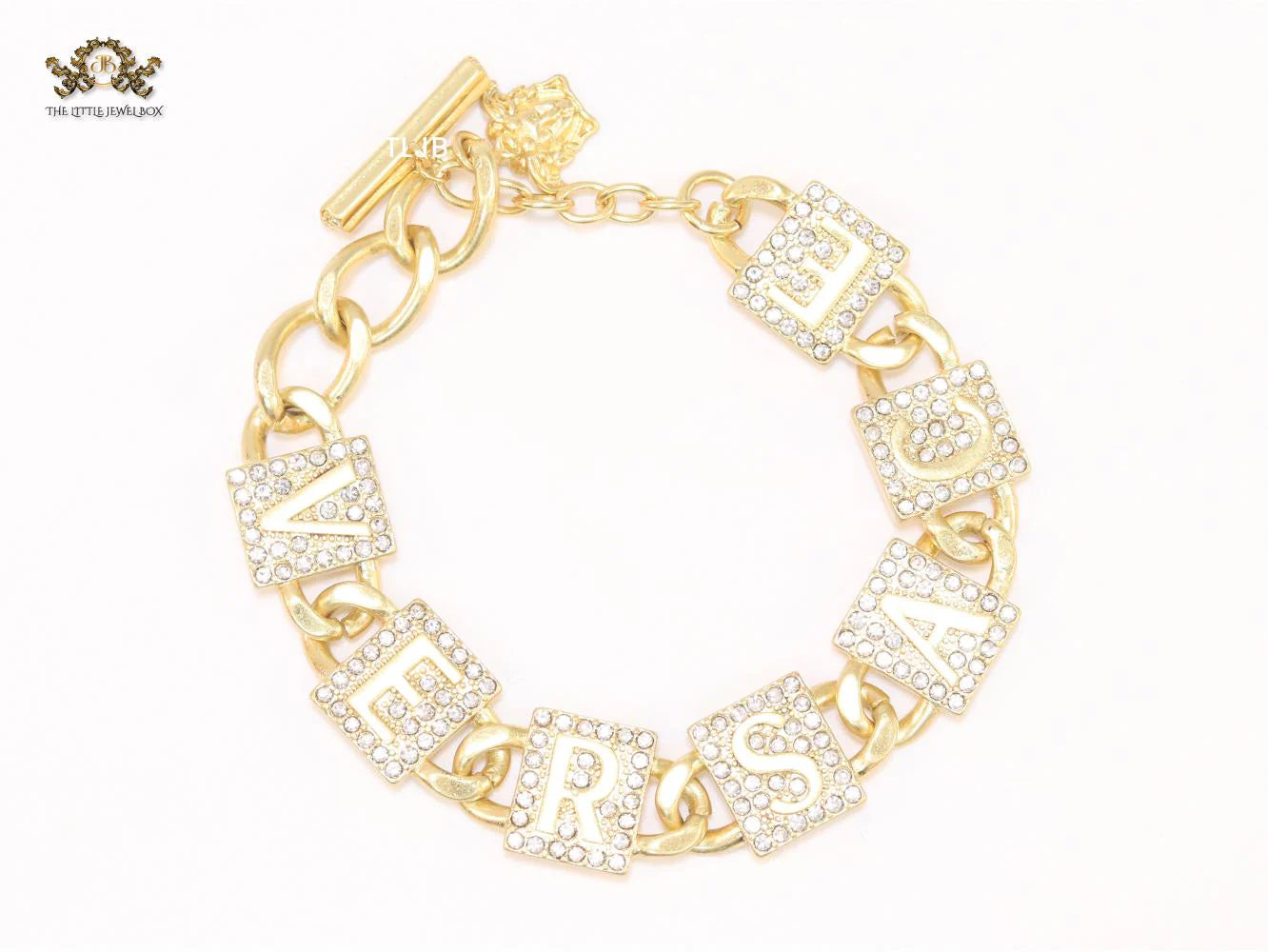 Broad Alphabet V cz link bracelet