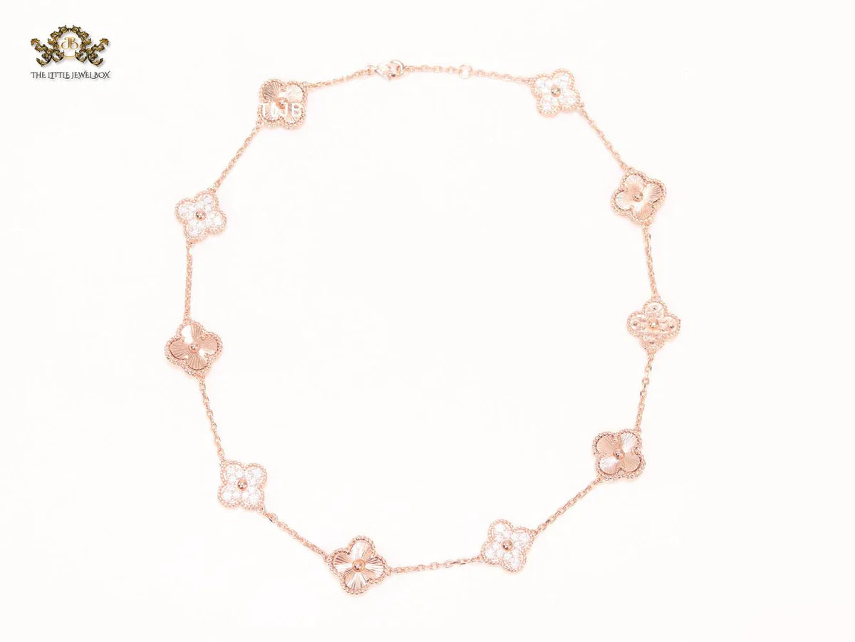Rose gold clover and cz sleek chain