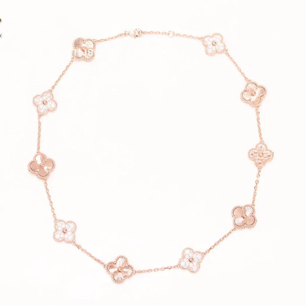 Rose gold clover and cz sleek chain
