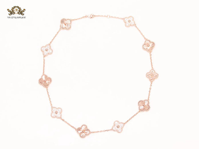 Rose gold clover and cz sleek chain