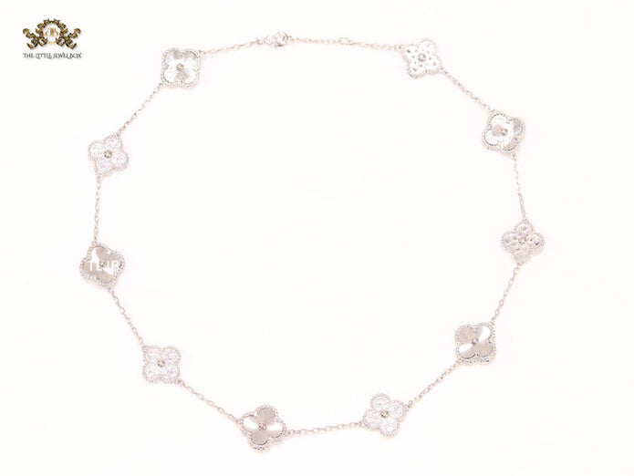 Silver plated clover and cz sleek chain