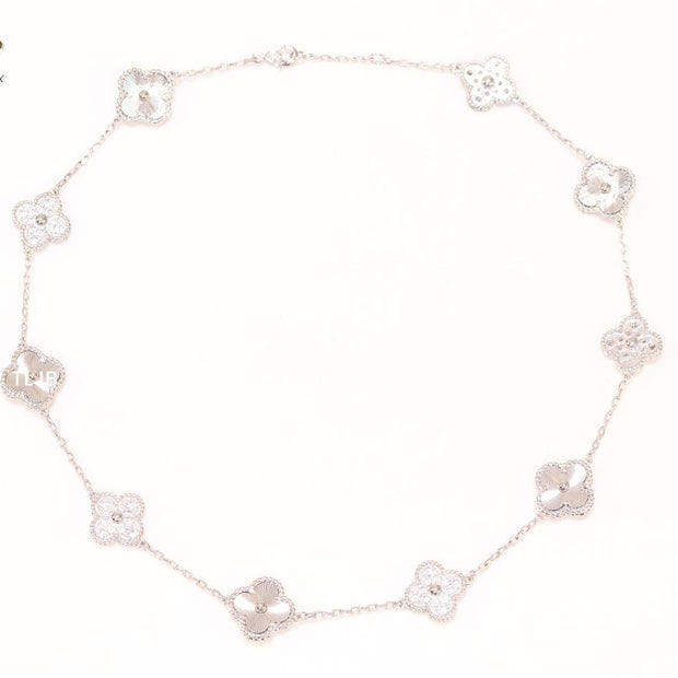 Silver plated clover and cz sleek chain