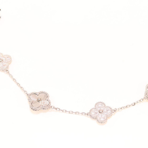 Silver plated clover and cz sleek chain