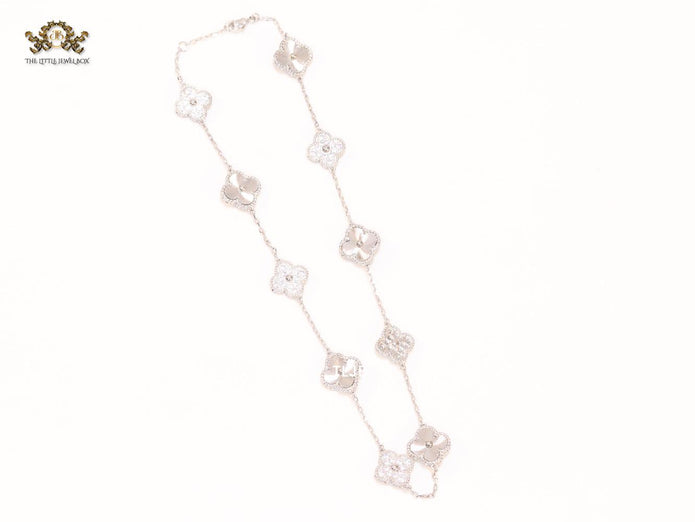 Silver plated clover and cz sleek chain