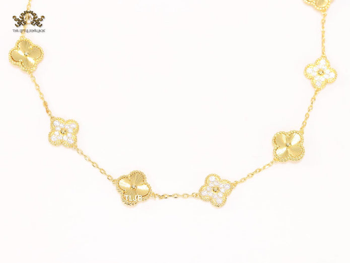 Gold clover and cz sleek chain