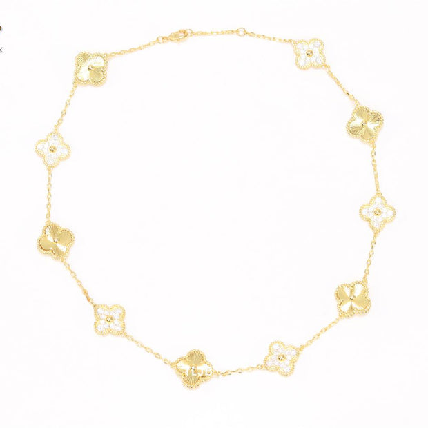 Gold clover and cz sleek chain