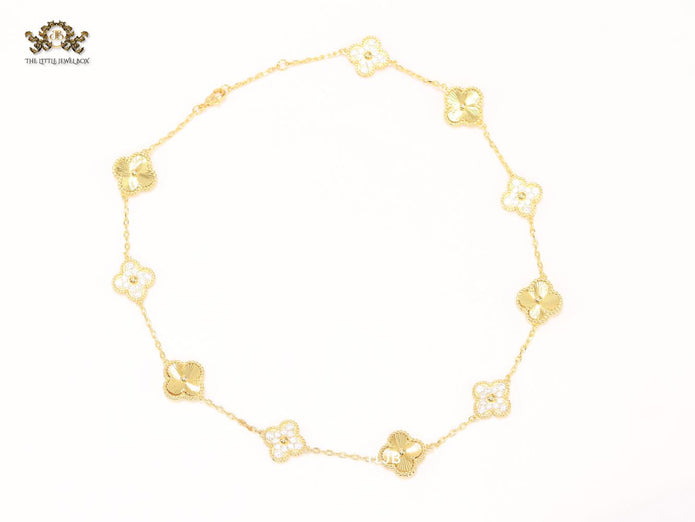 Gold clover and cz sleek chain