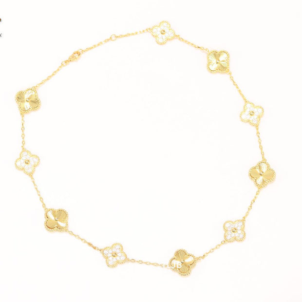 Gold clover and cz sleek chain