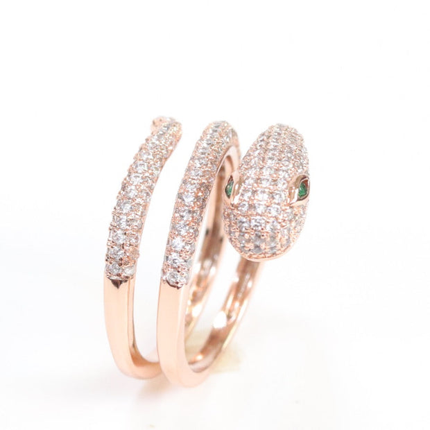 3 layer rose gold snake wrap ring