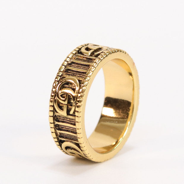 Double G ring band in antique gold finish