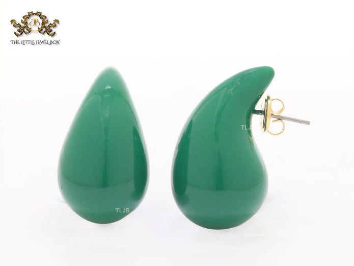 Teardrop green enamel studs