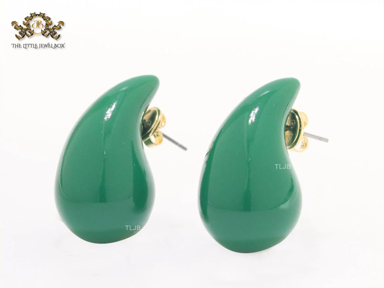 Teardrop green enamel studs