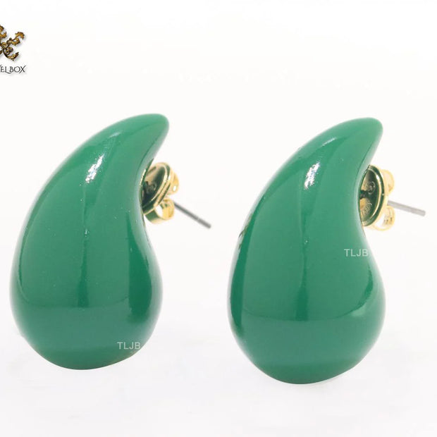 Teardrop green enamel studs