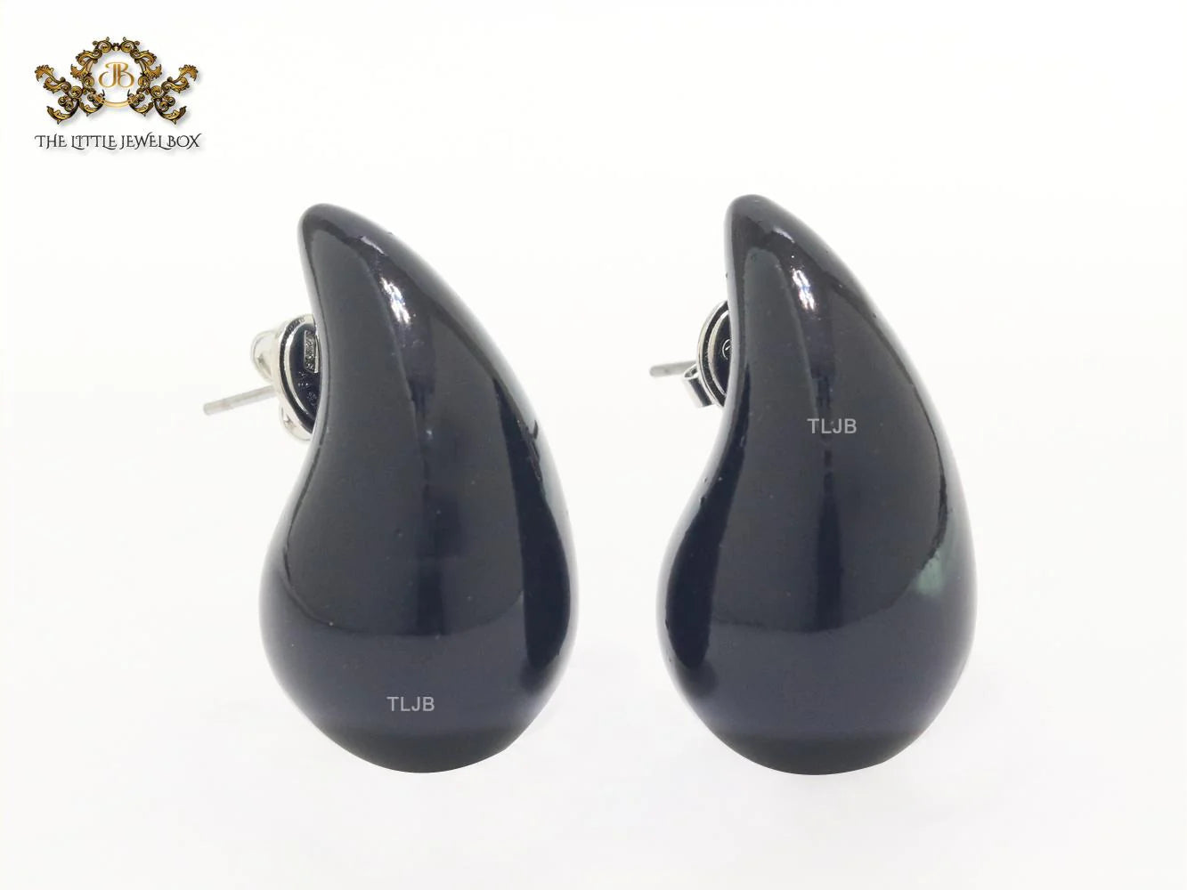 Teardrop black enamel studs