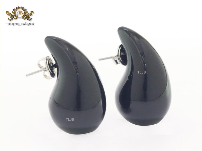 Teardrop black enamel studs