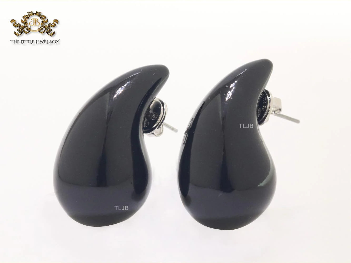 Teardrop black enamel studs