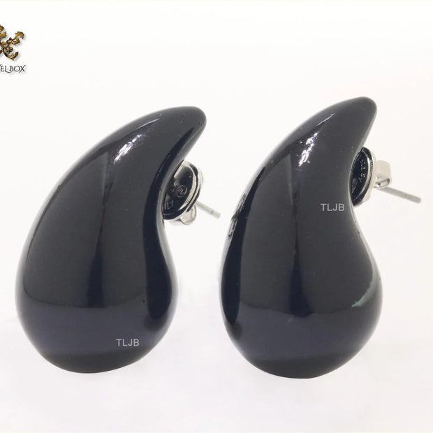 Teardrop black enamel studs