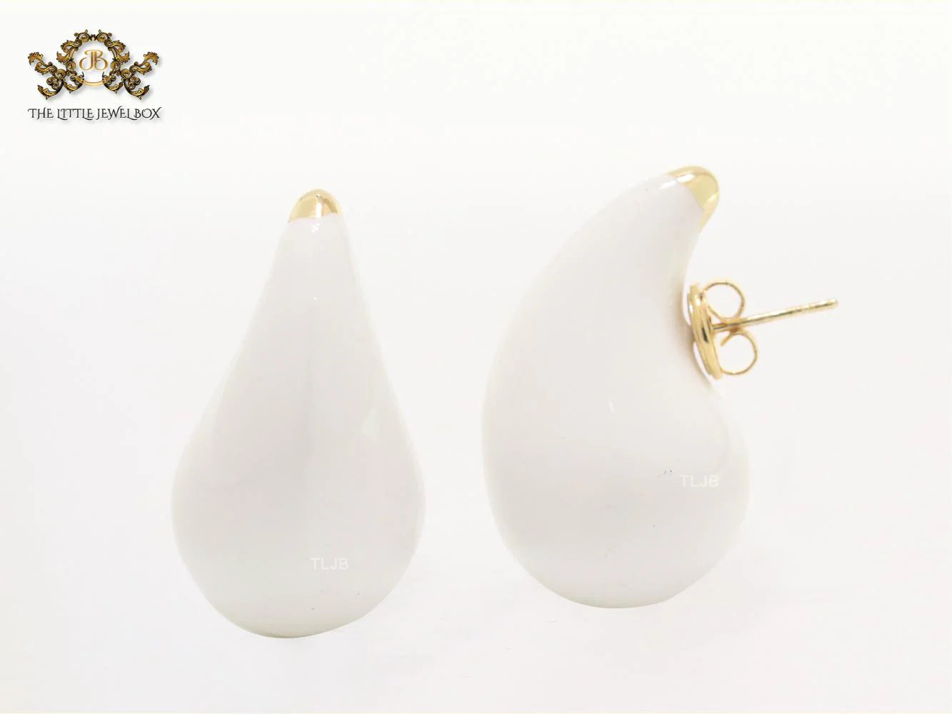 Teardrop white enamel studs